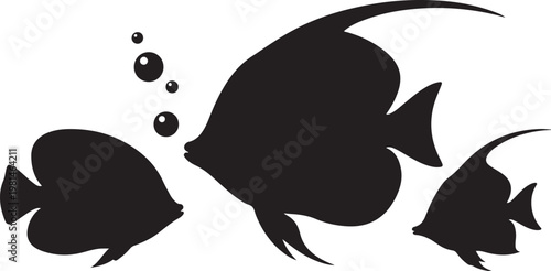 Black Fish Silhouettes Swimming in White Background