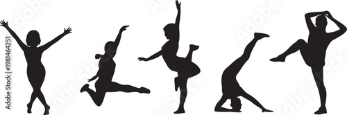 Kids action silhouettes set with children running, jumping and playful poses, Active Children Poses Collection