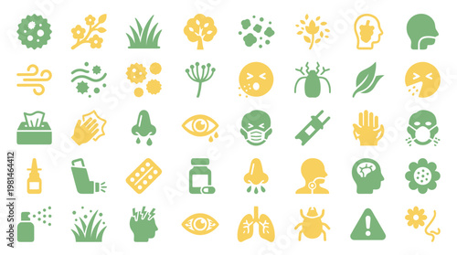 Seasonal Allergy and Health Care Icon Set for Medical Use