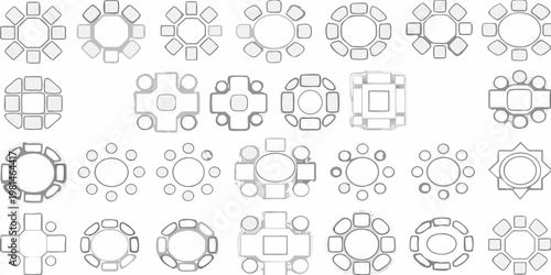 Collection of geometric shapes resembling casino chips on white background