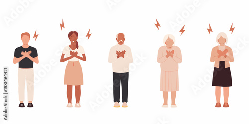 Diverse people expressing love and gratitude with hands over hearts