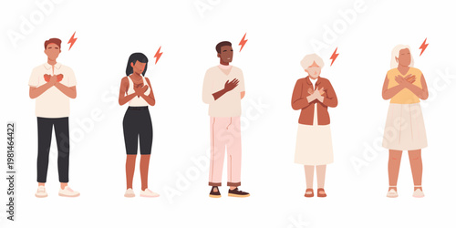 Diverse people experiencing heartbreak and emotional pain illustrated with lightning bolts