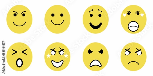 Collection of yellow oval faces displaying various emotional expressions
