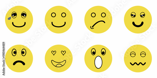 Collection of yellow oval faces displaying various emotional expressions