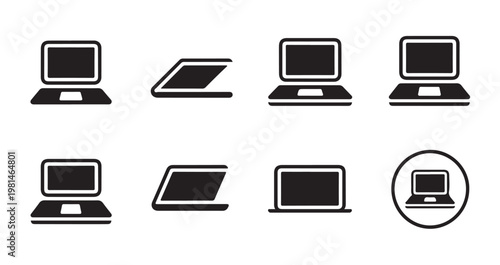 Portable notebook computer perspective icons showing different laptop screen viewing angles.