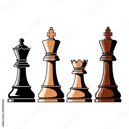 Chess Pieces: King, Queen, Rook - Black and White Strategy Game Icons