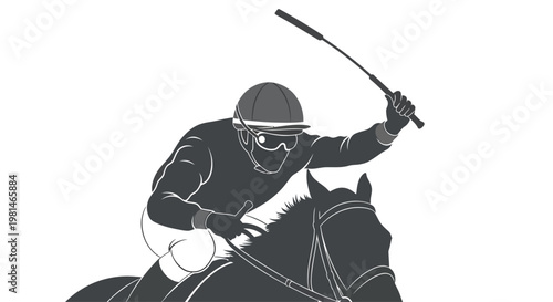 Jockey Riding Horse in Race, Whip Raised, Dynamic Action Shot, Equestrian Sport