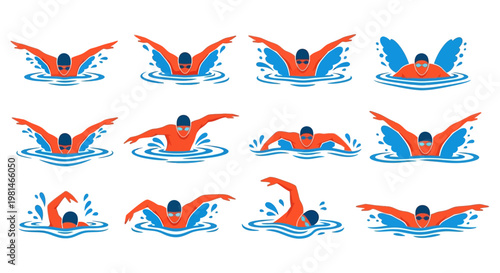 Swimmer's Freestyle Stroke Sequence: Dynamic Action Poses in Water