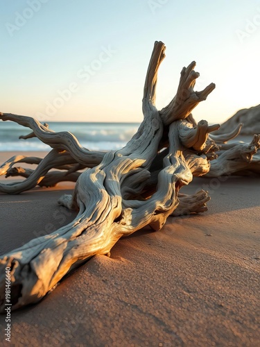 Driftwood whispers of the tide, sculpted by wind and water, softly illuminated,  minimalist,  texture