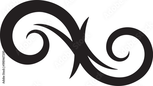 Elegant Black Swirl Design Element Isolated on White Background