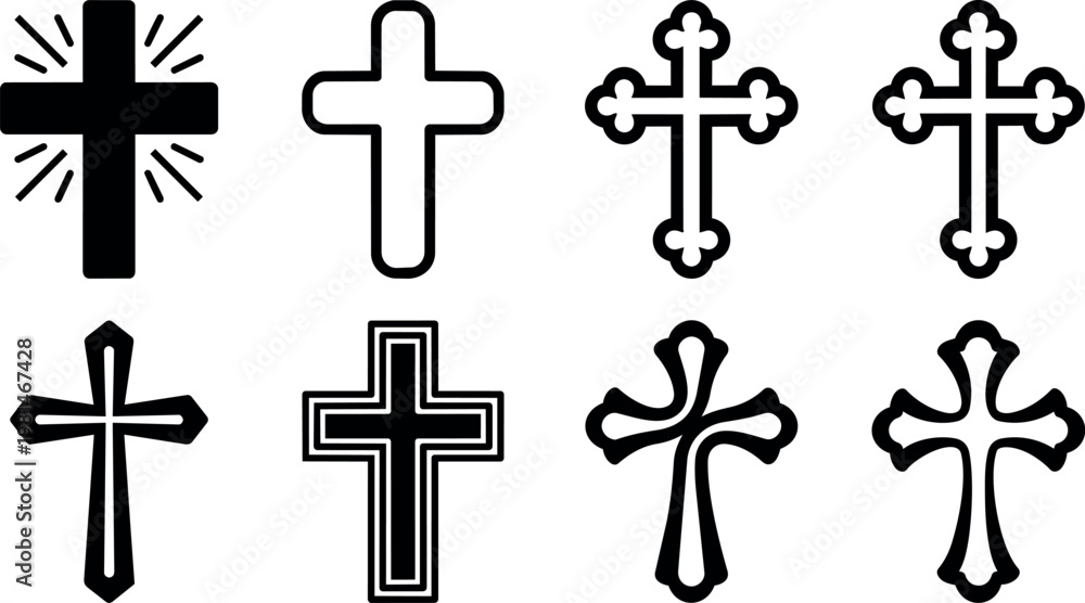 Fototapeta premium Black and white ornate and simple cross vector art collection