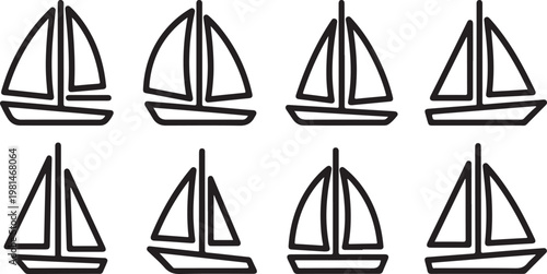 A collection of simple balance scale line drawings with various configurations Vector