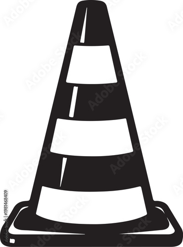 Traffic cone icon in black and white colors simple