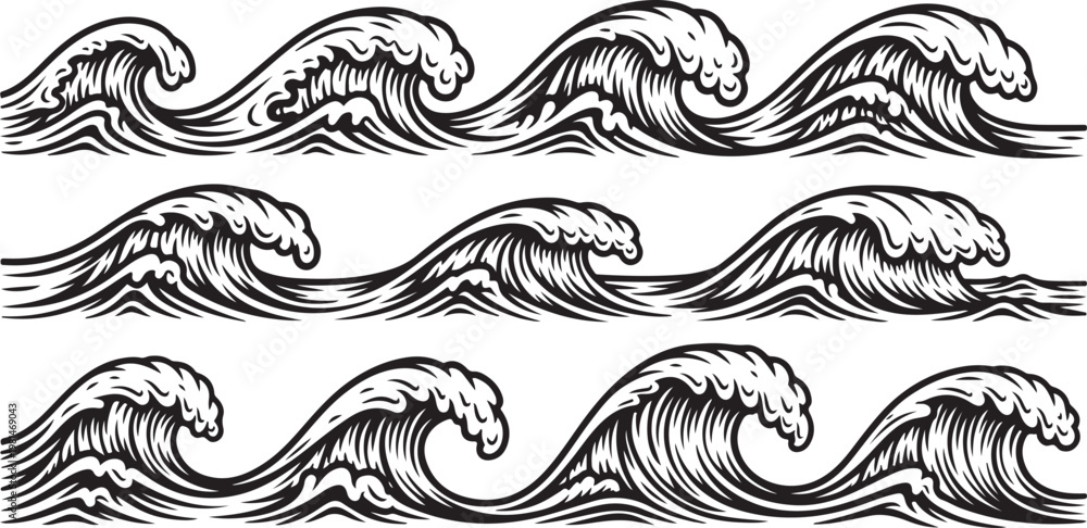 Fototapeta premium Pattern of interconnected swirling lines in a monochromatic black and white design Vector
