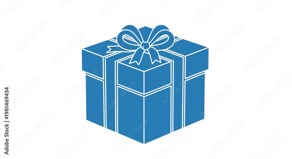 Obraz premium Blue Gift Box with Ribbon and Bow, Isometric View, Isolated on White Background