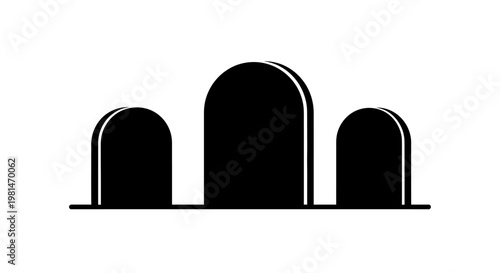 Three abstract tombstone silhouettes on a white background