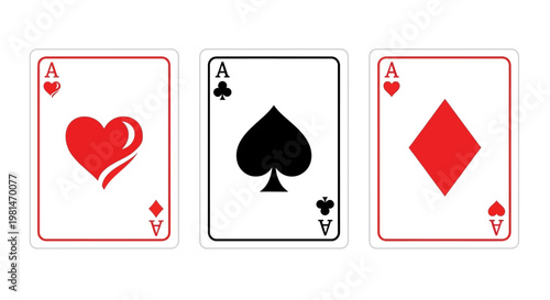 Three Aces Playing Cards: Hearts, Spades, Diamonds - Poker Game Concept