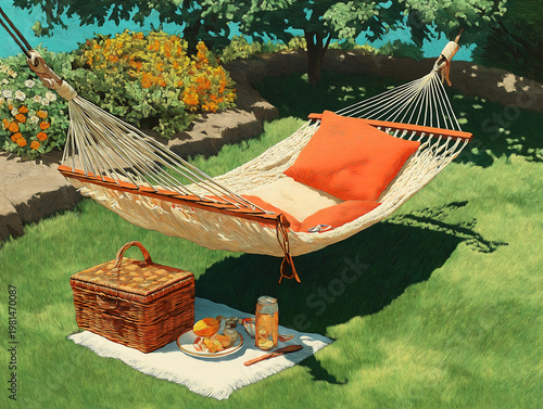 Peaceful hammock and picnic basket for Labor Day weekend in nature