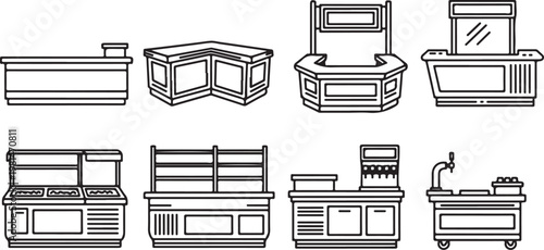 Various types of vintage furniture including desks, cabinets and trunks Vector