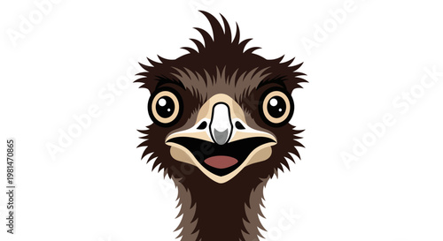 Cute Emu Bird Face Illustration Close Up Funny Australian Animal Vector Character