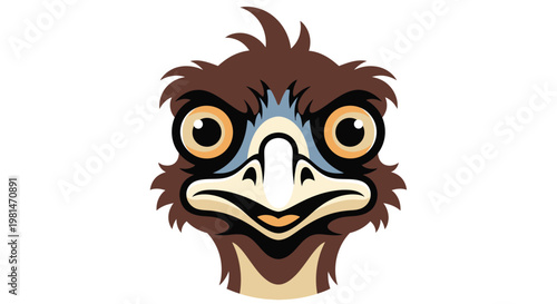 Angry Emu Face Vector Illustration Grumpy Australian Bird Mascot Character Portrait