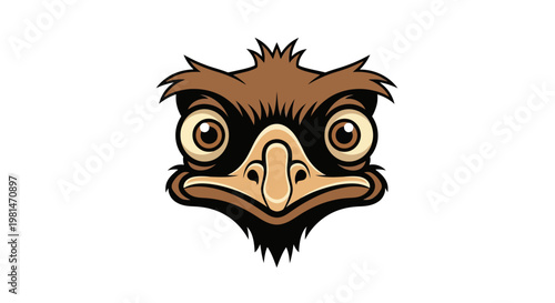 Funny Emu Face Vector Mascot Curious Australian Bird Head Illustration with Big Eyes