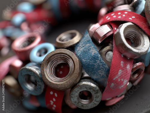 Decorative hardware wreath with ribbon styled in red white and blue