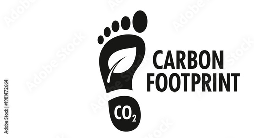 A minimalist vector graphic illustrating a carbon footprint with a leaf and CO2 symbol