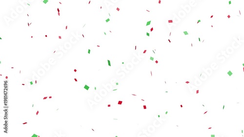red and green confetti falling animation, 4k loopable with alpha channel. festive confetti celebration overlay, christmas or party confetti background.