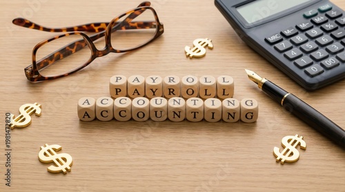 Wooden cubes spelling “Payroll Accounting