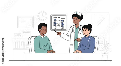 Doctor Explains Posture Correction to Patients, Health and Wellness Consultation