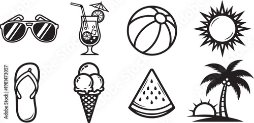 A collection of simple, black and white line drawings of various objects Vector
