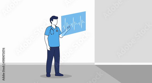 Doctor presenting heartbeat EKG graph on screen, medical analysis and healthcare concept