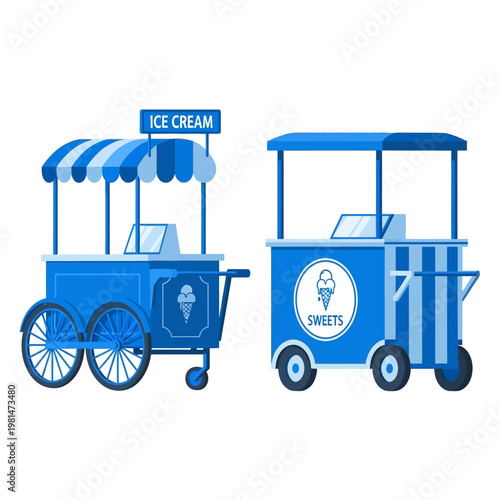 Blue Ice Cream Carts, Street Food Vending, Summer Treats