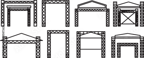 Diagrams of truss bridge designs and structural reinforcements Vector