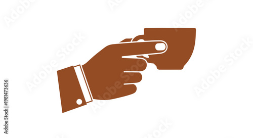 Hand holding coffee cup, business concept, morning coffee, break time, office worker, brown icon