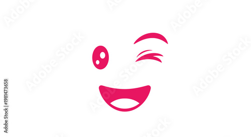 Happy Winking Face Icon, Pink Emoji Smiley, Joyful Expression, Cheerful Character