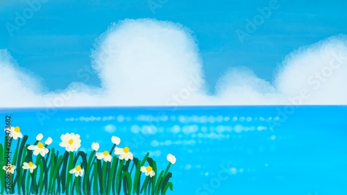 Tableau sur toile Oceanic Banner with Dainty Blossom Scatter Foreground