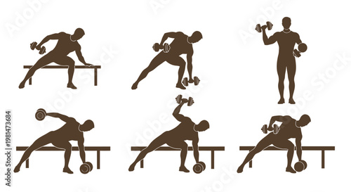Man Performing Dumbbell Rows: A Set of Silhouettes Demonstrating Exercise Variations