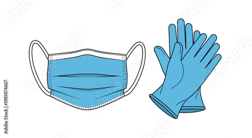 Blue surgical mask and gloves set.