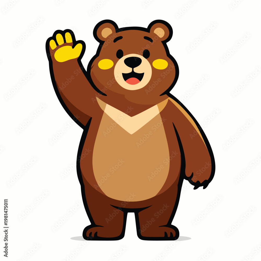 Obraz premium Cute Bear Character Waving Hand Vector Illustration, Kawaii Cartoon Animal Mascot for Kids Design