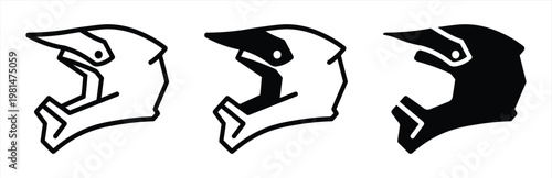 Vector icon of motocross helmet with visor in black style.