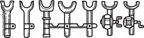 A line of ornate antique chairs with curved backs and armrests Vector