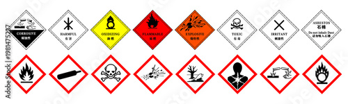 Toxic Hazard Sign, Oxidizing Agent Hazard Label, Explosive Hazard Symbol