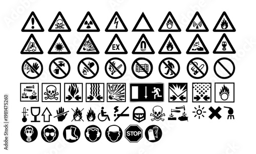 Toxic Hazard Sign, Oxidizing Agent Hazard Label, Explosive Hazard Symbol