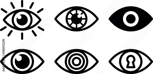 Six different abstract eye icons with various details