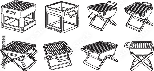 Assortment of wireframe cubes showing different structural frameworks Vector