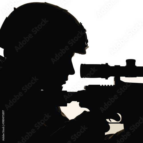 Silhouette of a Person Using a Rifle with Scope for Hunting or Shooting Sport