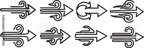 A grid of stylized line drawings showcasing various car designs and perspectives Vector