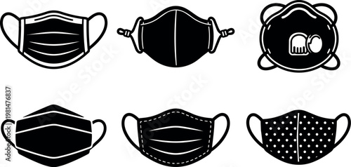 Six different protective face masks icons